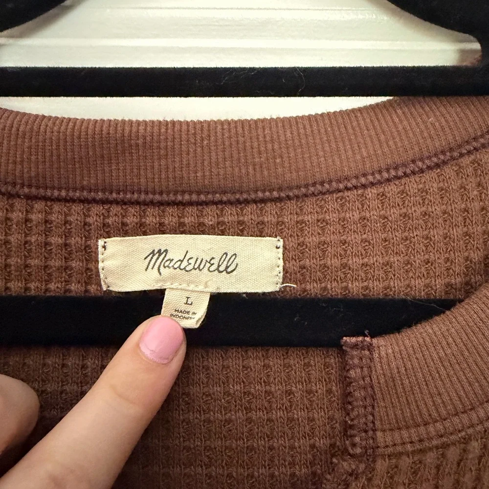 Madewell Waffle-Knit Long Sleeve Top in Rust Brown - Picture 2 of 4